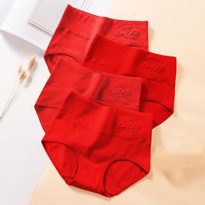 4 Uds bragas de algodón para mujer, ropa interior roja de buena suerte, calzoncillos transpirables, bragas de talla grande, bragas femeninas adelgazantes de cintura alta para el cuerpo