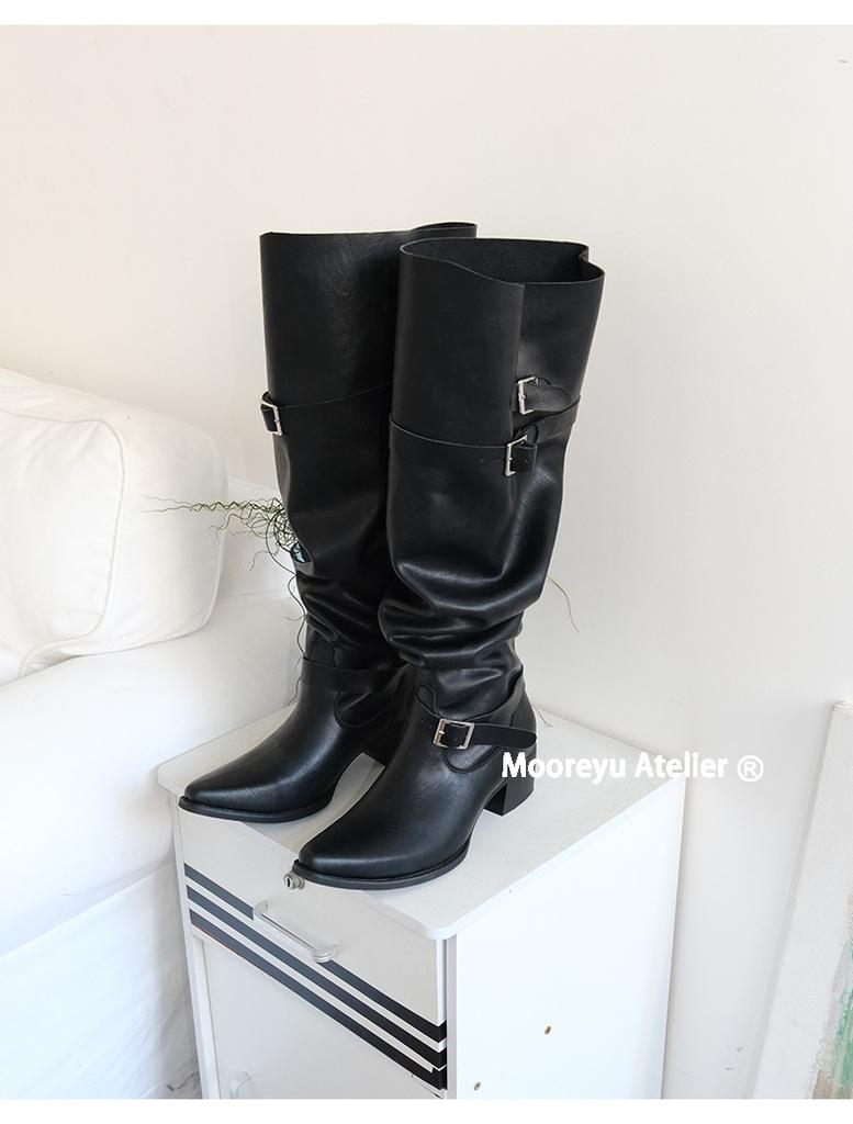 Super Fire Boots Pants Pants Boots Women's 2025 Spring New Pointed Thick Heels But Knee Pile Boots Big Tube Wai Knight Boots