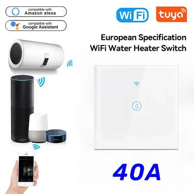 AC110~240V 40A Smart Home Wifi Touch Switch for Electric Boiler Water Heater On Off Timer Panel Controlled by Alexa/Google Home