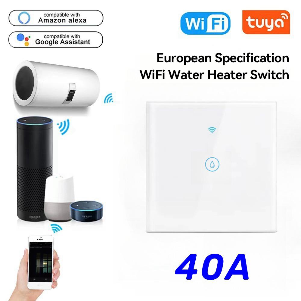 

AC110~240V 40A Умный дом WiFi сенсорный выключатель для электрического котла водонагревателя Вкл/Выкл Таймер Панель Управляется Alexa/Google Home