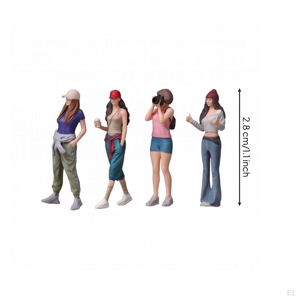 4 Pieces 1:64 Resin Figure Set Small Group StreetStyle Female Figures Miniature Standing for
