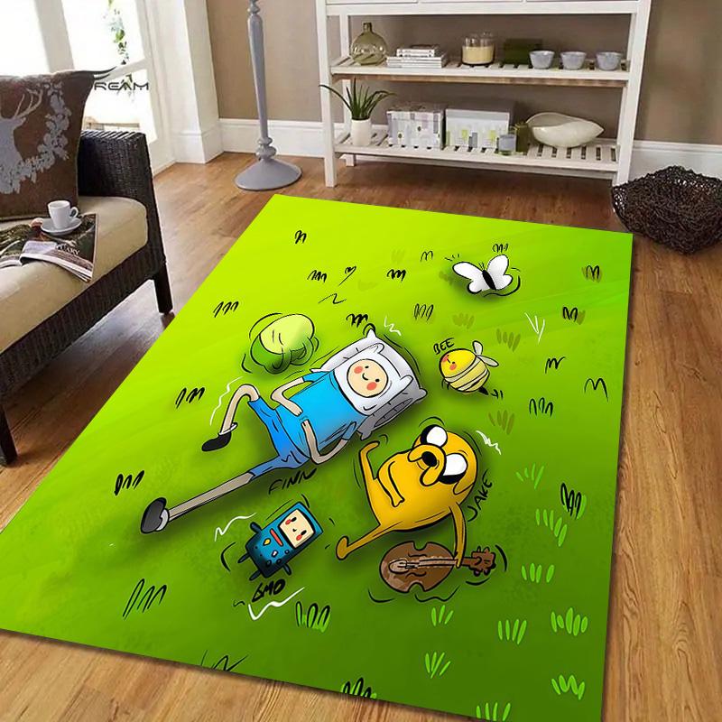 Adventure Time Flannel Pattern Square Carpet,Area Rug,Carpet Rug for Living Room Bedroom Sofa Playroom Decor,Non-slip Floor Mat