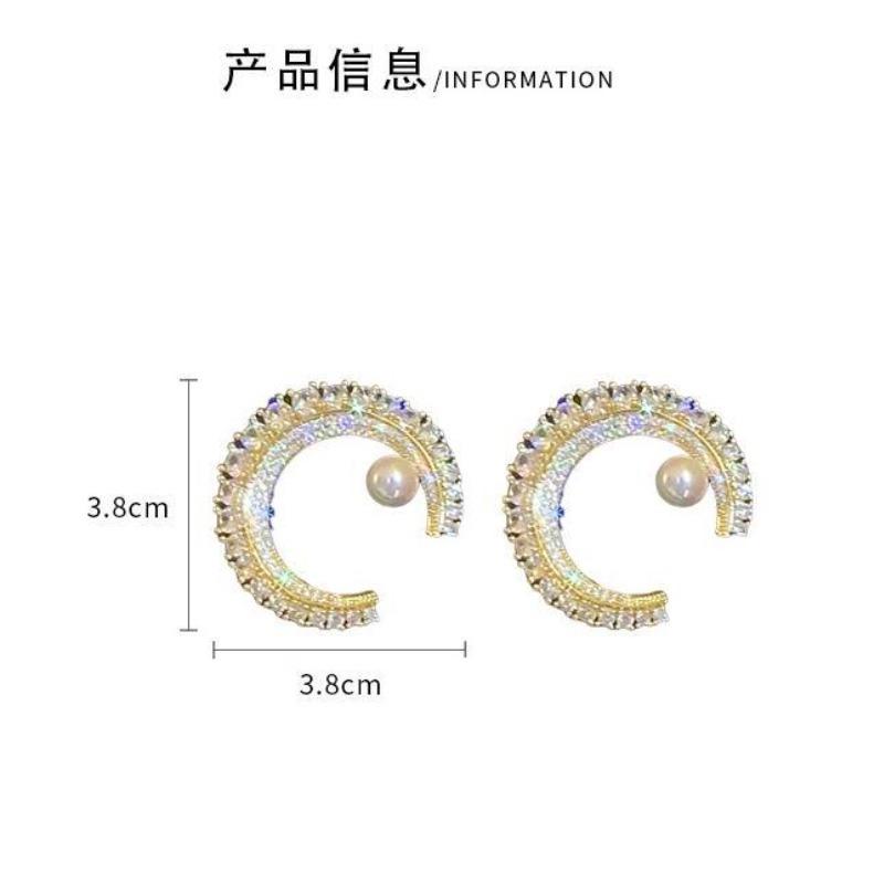 Women Pearl Rhinestone Lapel Pin Elegant C-Shape Overcoat Jewelry Gift for Her Shiny Dress Clips