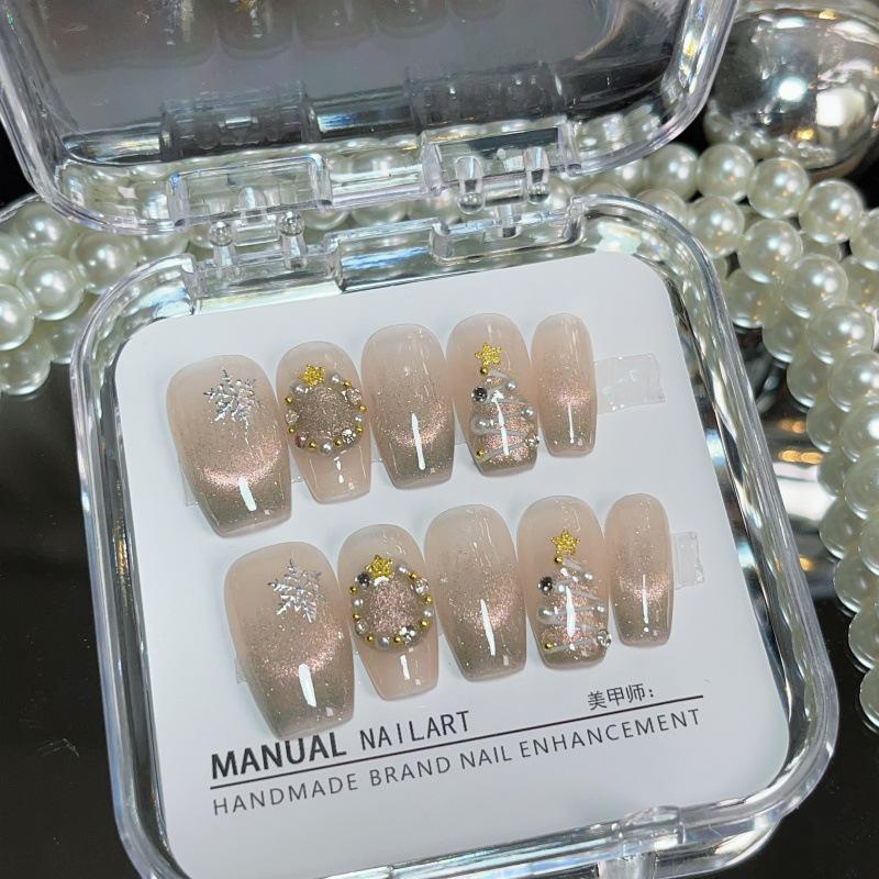 

Очень блестящий кошачий глаз французский рождественский гель-лак для ногтей - Съемные, готовые накладные патчи для ногтей New Fantasy Silent Night L Medium Long Ballet