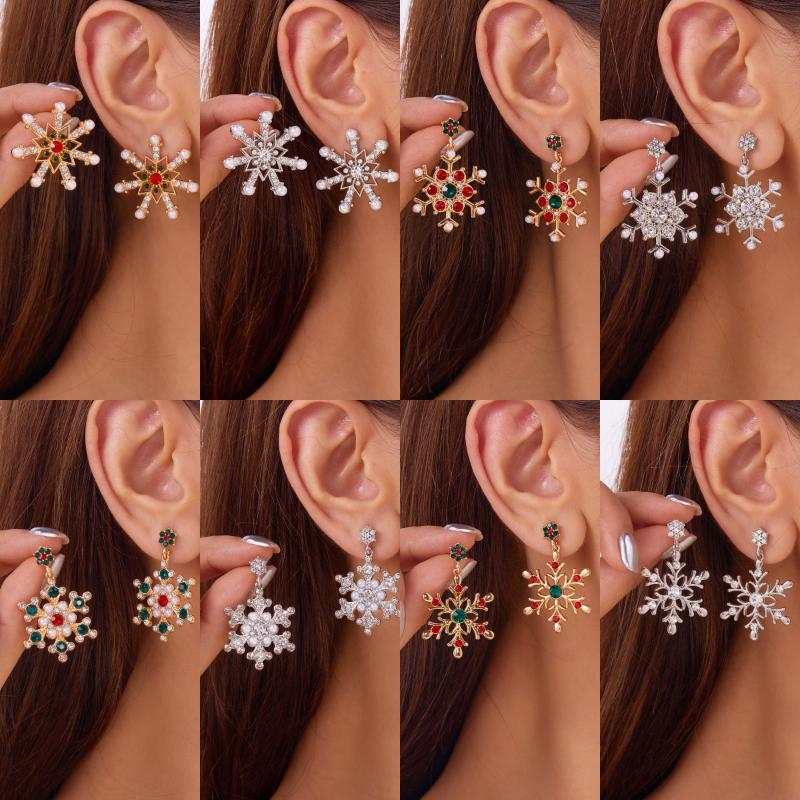 Glamorous Sparkling Snowflake Stud Earrings with Crystal Zircon Pearl Dangle; Ideal Long Tassel Earring Christmas Gifts