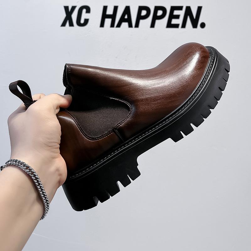 Martin Boots Men's Winter British Chelsea Men's Boots Fleece High Top Leather Boots Trendy Versatile Boots 2113-A