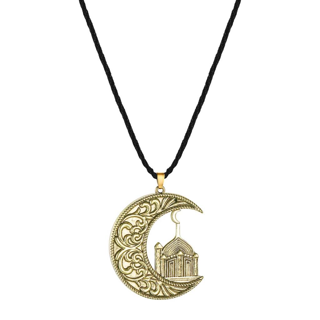 Kinitial Vintage Charm Muslim Crescent Moon Pendant Necklace For Women Men Retro Viking Slavic Amulet Necklace Jewelry Colar