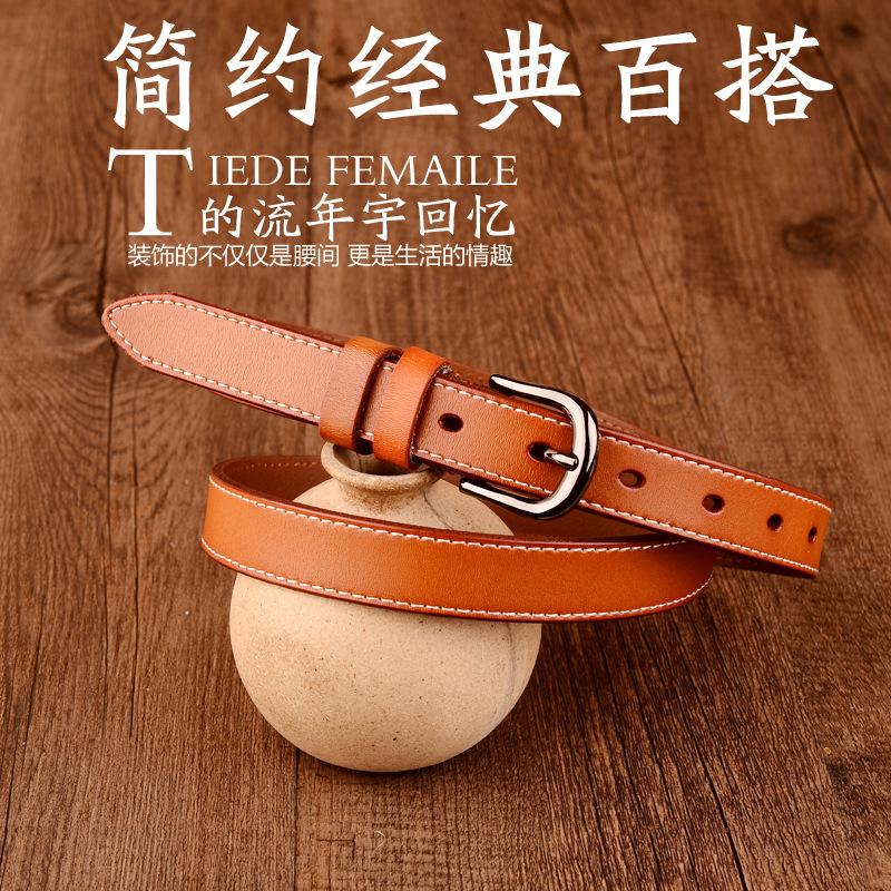 Women'S Belt Pin Buckle Women'S Genuine Leather Retro Pure Cowhide Belt Jeans Thin