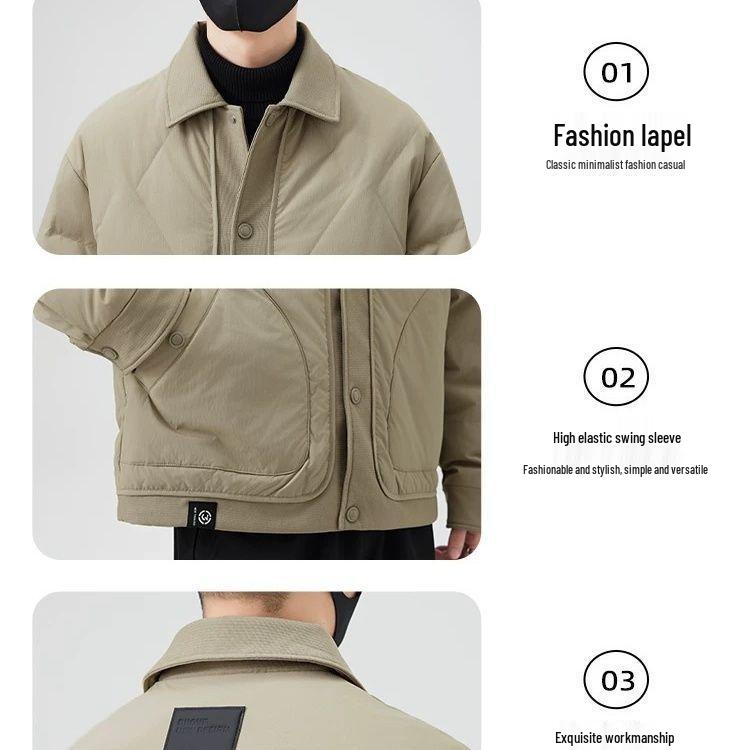 Herren Winter/Herbst Leichte Jacke im Hemdstil mit Daunenfüllung (weiße Entendaune), Neuer lockerer Schnitt, Große Größen Arbeitskleidung.