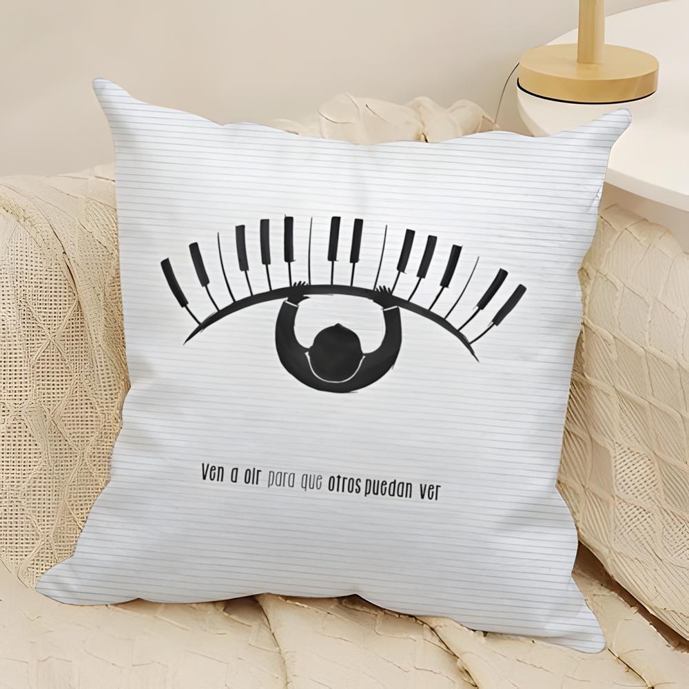Fashing Quirky Musical Note Patterns Pillow Case Natural Linen Double-Sided Printing Sofa Home Decor Cushion Cover