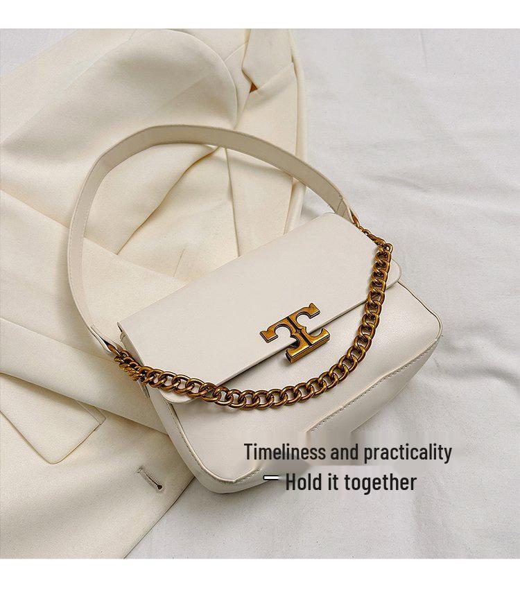 Korean Style Trendy Women's Single Shoulder Chain Crossbody Bag - Simple, Fashionable, Versatile, Solid Color Underarm Bag for Winter