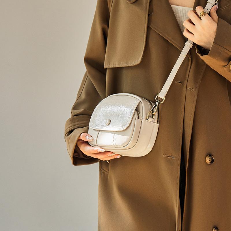Mrs. Qiao Bag Women 2025 New Niche Mini Bag Single Shoulder Crossbody Bag Women Genuine Leather Small Round Bag Women