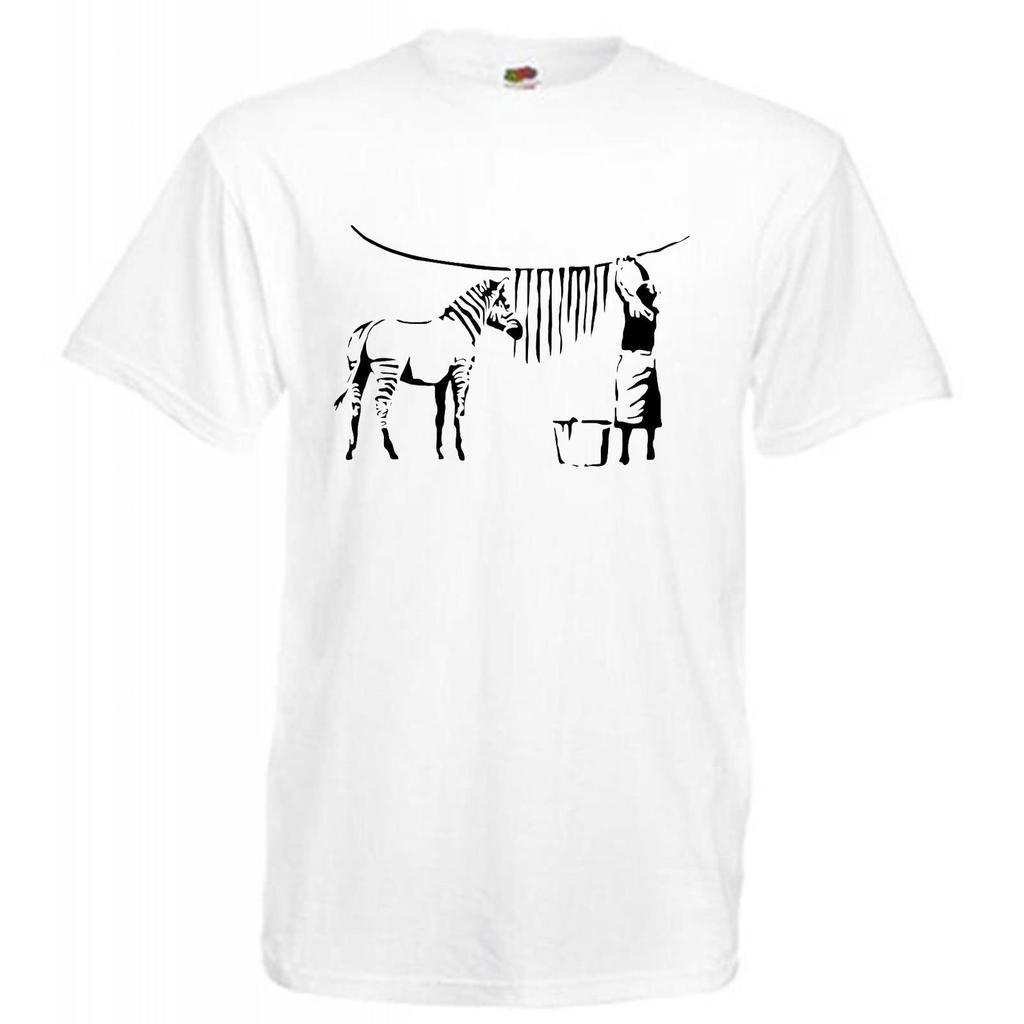 Adults Banksy Zebra Washing Stripes Graffiti Street Artist White Unisex TShirt
