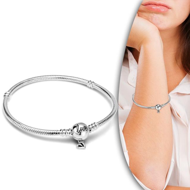 

Новий браслет зі срібла 925 проби, серце, любов, застібка, браслет із ланцюжком зі змією для жінок, підходить для оригінального шарму з бісеру, виготовлення подарунків своїми руками 20cm