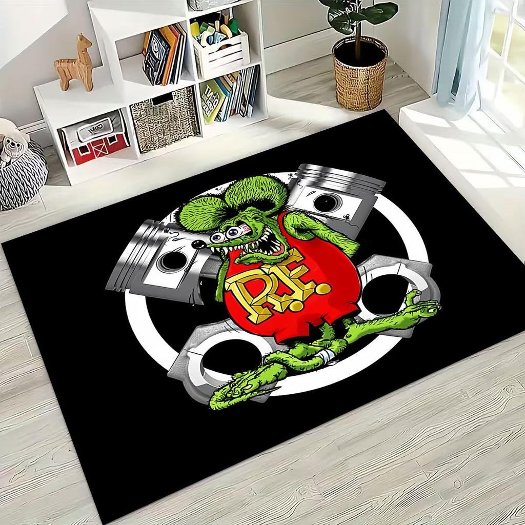 3D Rebellious RAT FINK Auto's Bord Cartoon Vloerkleed voor Slaapkamer Woonkamer Bank Huis Deurmat Decoratie, Groot Kinder Speel Antislip Vloermat