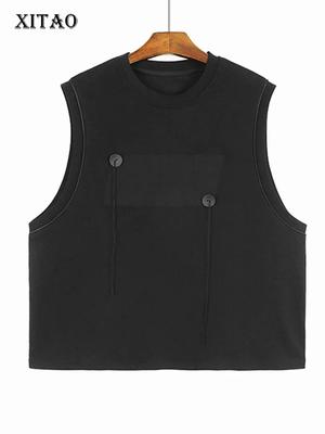 Patchwork O-Ausschnitt Pullover Weste Ärmellos Locker Lässig Einfachheit Damen HQQ1739