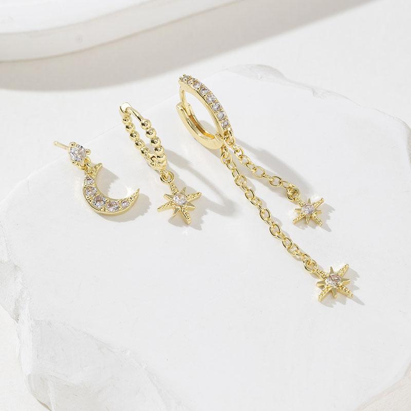 3PCS Exquisite Zircon Hanging Earrings Set For Women Elegant Butterfly Moon Star Drop Dangle Earrings Piercing Jewelry Party Gifts