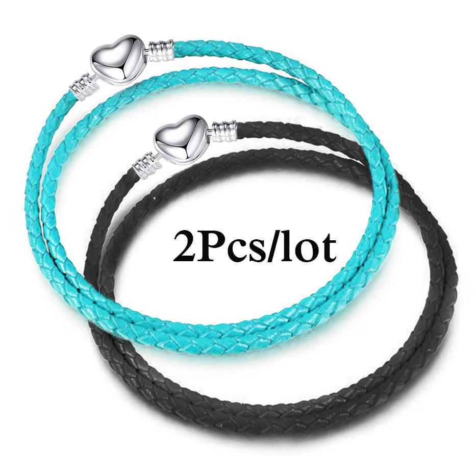 2Pcs/Lot Vintage Jewelry Leather Chain Bracelets Fit DIY Handmade Beads Charms Bracelet Couples Pulsera Jewelry For Women Men