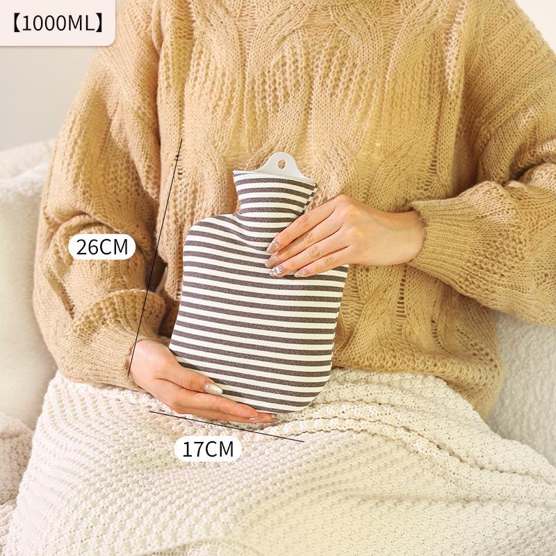 Large Striped Hot Water Bottle - Bed Warmer, Shoulder & Neck Hot Compress, Explosion-Proof, Hand Warmer, Thickened, Water-Filled, Long-Lasting Warmth