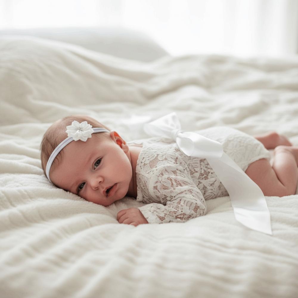 2Pcs/Set Bow Tie Design Newborn Lace Romper Hollow Back Newborn Photography Props Baby Photoshoot