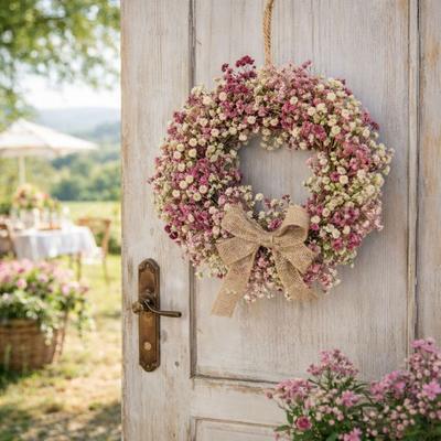 With Bow Spring Flower Wreath Lifelike Artificial Flower Wreath Front Gate Wreath  Front Door