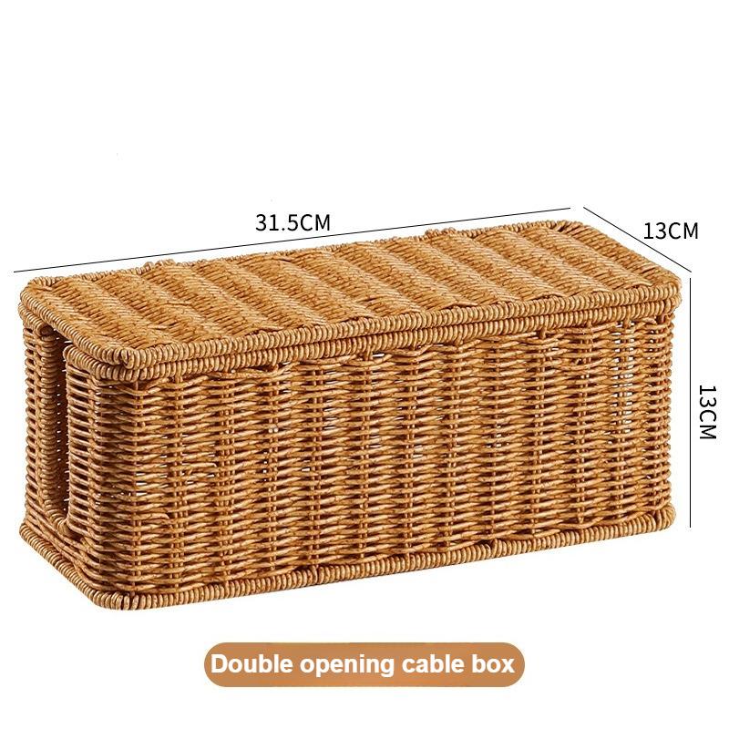 

Hand-Woven Rattan Cable Organizer Box - Durable Imitation Vine Material, Multi-Compartment Storage for Power Cords, Data Cables