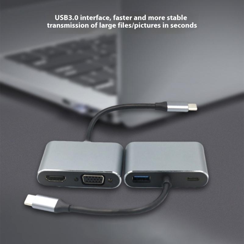 Multiports USB C To 4K 30Hz Adapter with VGA USB 3.0 Port & 100W Power Delivery Charging For High Speeded Data Transfer