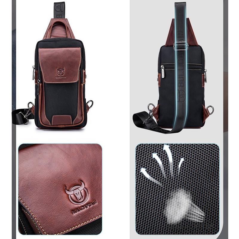 BULLCAPTAIN Geantă pentru bărbați din piele de vacă cu stratul întâi, la modă, cu cureaua pentru piept, geantă pentru bărbați, geantă peste umăr, geantă pentru piept pentru bărbați