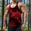 Colete Fitness Respirável de Secagem Rápida com Gola U Estampa Camuflada Sem Mangas Pulôver Túnica Top Roupas Masculinas