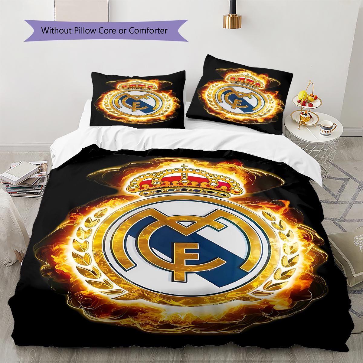 

Постільна білизна з візерунком Real Madrid CF, Комплект ковдри, Наволочка, Домашній подарунок на день народження (1 * підковдра + 2 * наволочка, без наповнювача) 200x200cm