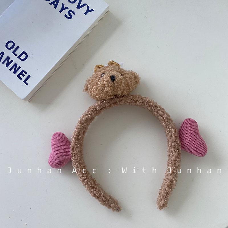 

Корейская милая пушистая заколка для волос в виде медведя и сердца, ободок для девочек