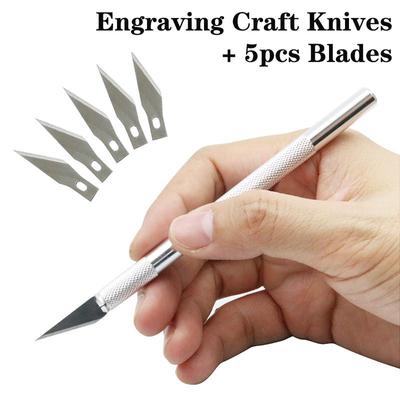 Kaymaz Metal Neşter Bıçak Gravür Zanaat Bıçakları + 5 adet Bıçak Seti Kesici DIY Onarım El Sanat Aracı