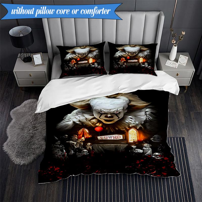 Scary Clown Horror 3pcs K-pop Music Group Bedding set,Ideal for Bedroom, Dormitory,Including Duvet Cover And 2pcs Pillowcases,Fan Gifts