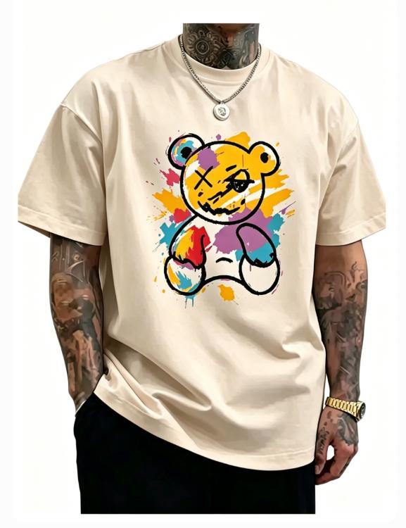 Summer Unisexs Pure Cotton Shortsleeved Shirt Stylish and Casual Featuring A Cartoon Panda Print on Pure Cotton Tshirt Natural