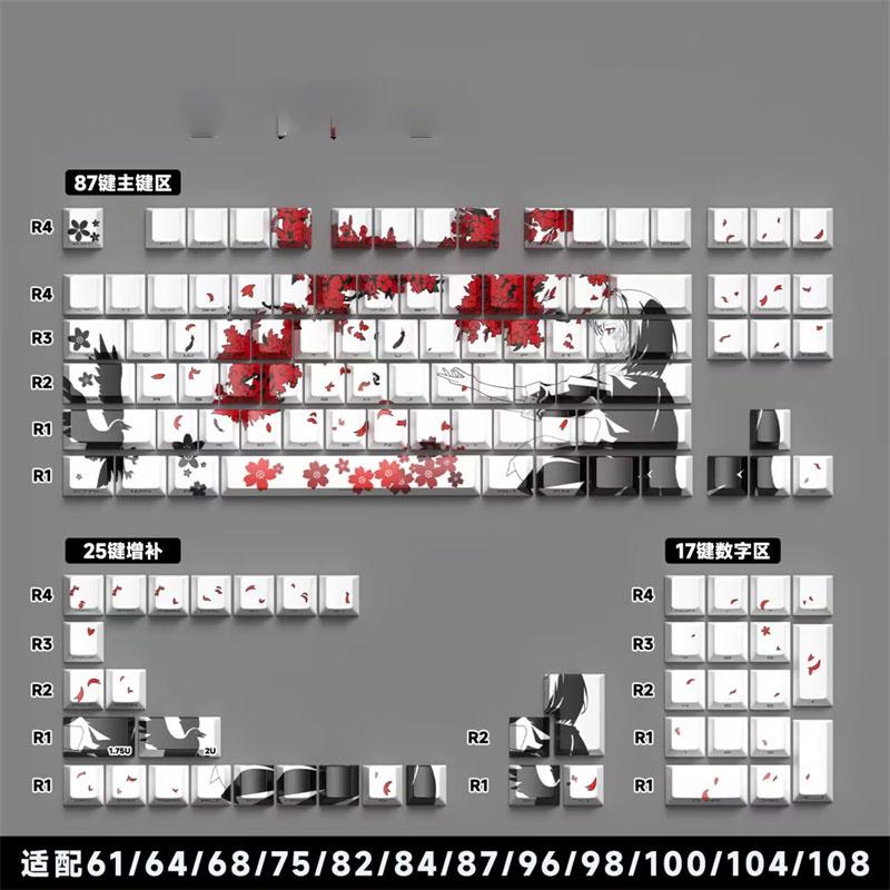 Teclado Mecánico Gamer Teclado de Teclas PBT Cherry Raven Sakura Anime 129 Teclas Impresión Lateral Retroiluminado RGB Gradiente Chica Magnético Interruptor Mx