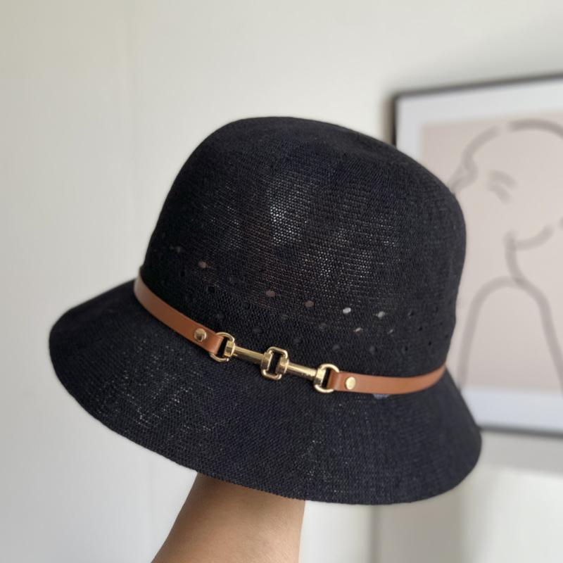 Hat Women's New Hollow Knitted Belt Bucket Hat Face Small Sunscreen Hat Top Hat