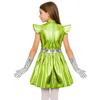 Girls Alien Cosplay Dress Metallic Hollow Out Flying Sleeve Back Zipper Ruffled Dress Gloves Robot Outfit