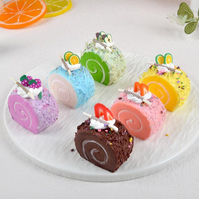 6 Pcs Realistic Artificial Roll Cake Models Vibrant Colors Lifelike Details For Home Decor Food Display Photography Props
