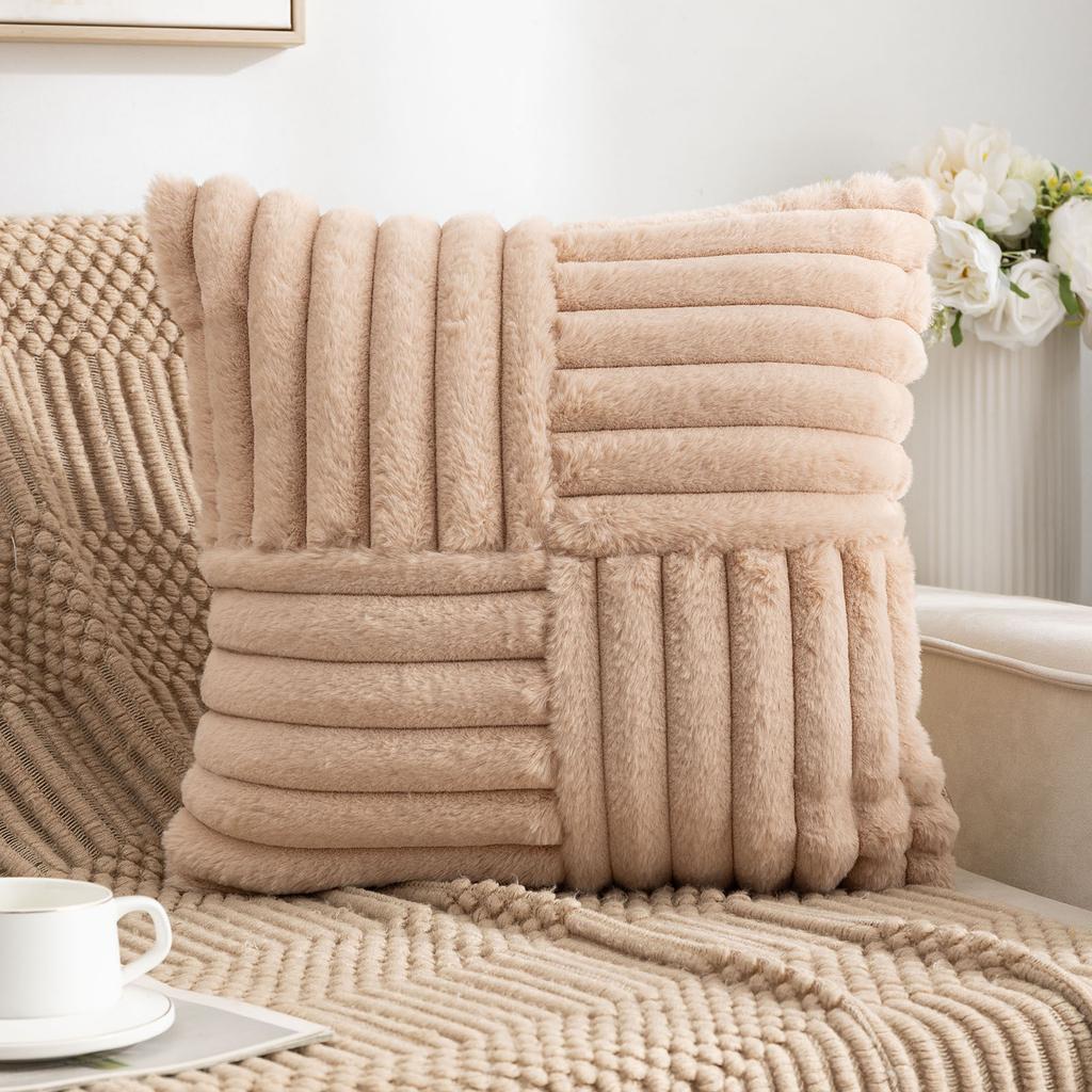 Push Pillow Case Solid Color Rabbit Hair Modern Simple Pillow Core-free Bedroom Pillow Home Living Room Sofa Cushion