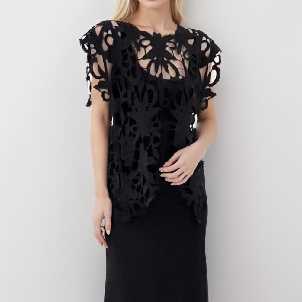 

DIMANAF 2024, новый летний женский жилет, футболка без рукавов, базовые модные топы, кружевные футболки, повседневные свободные зеленые футболки 255 One Size чёрный