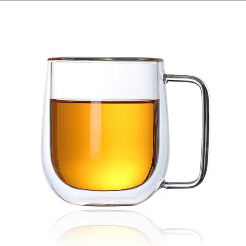Creative Double-Layer Glass Mug with Handle - Insulated for Hot/Cold Beverages