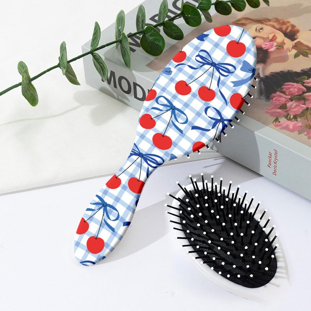 Oval Air Cushion Hair Brush Bowknot Cherry Pattern Anti-Static Scalp Massage Comb Plastic Cute Detangling Brush