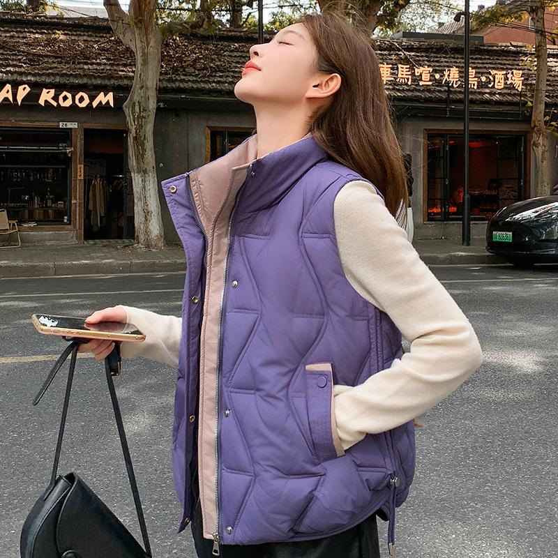 

Воротник-стойка новый простой повседневный пуховый хлопковый жилет короткий утолщенный теплый весенне-осенний модный жилет XXL фиолетовый