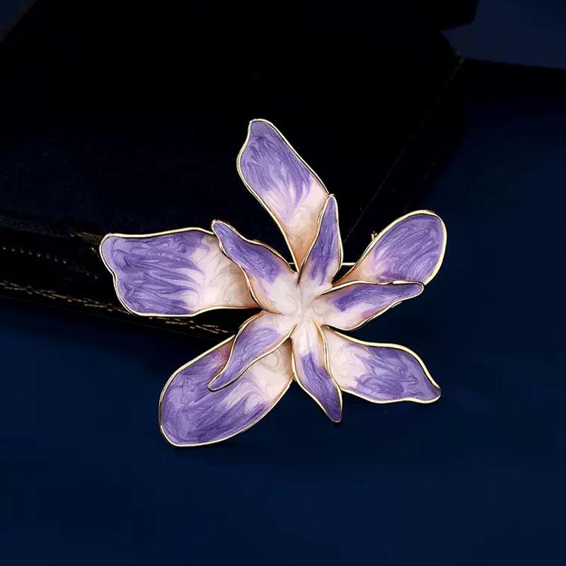 Enamel Bauhinia Flower Brooch, High-end Women's Design Sense, Niche Brooch, Luxurious and Elegant Brooch