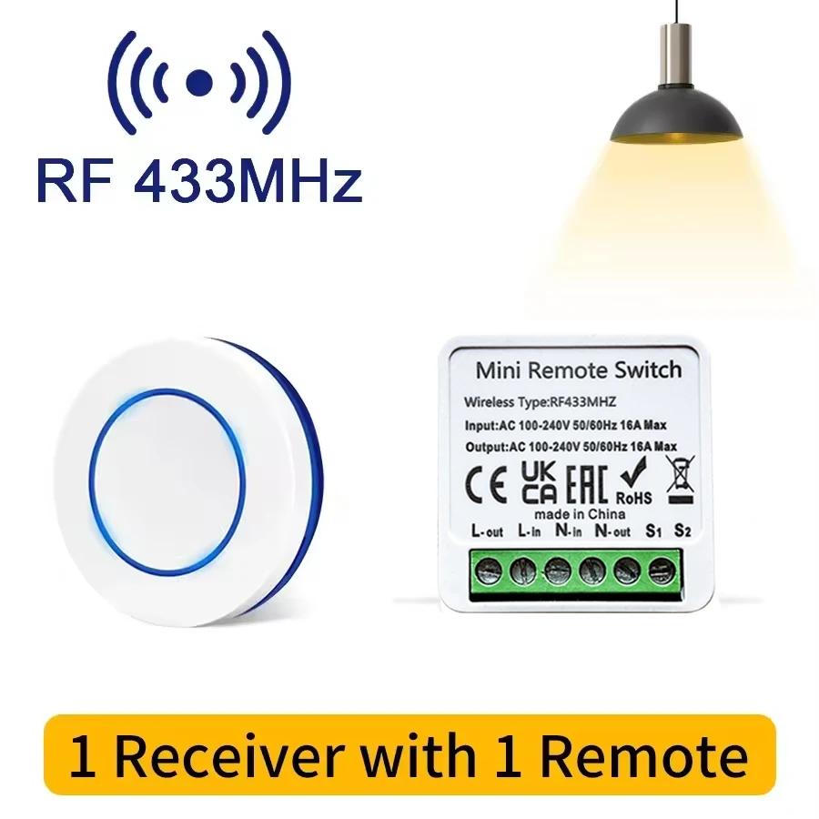 RF 433MHz Smart Switch 16A Lamp Relay Receiver 2-Way Remote Control 1/2/3 Gang Wall Switch Round Panel Mini Transmitter DIY Home