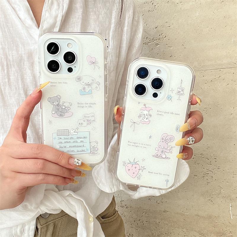 Korejský roztomilý zvířecí ilustrační pouzdro na iPhone: Kompatibilní s iPhone 17 Pro Max, iPhone 16 a iPhone 15/14 Dvojvrstvý 13.