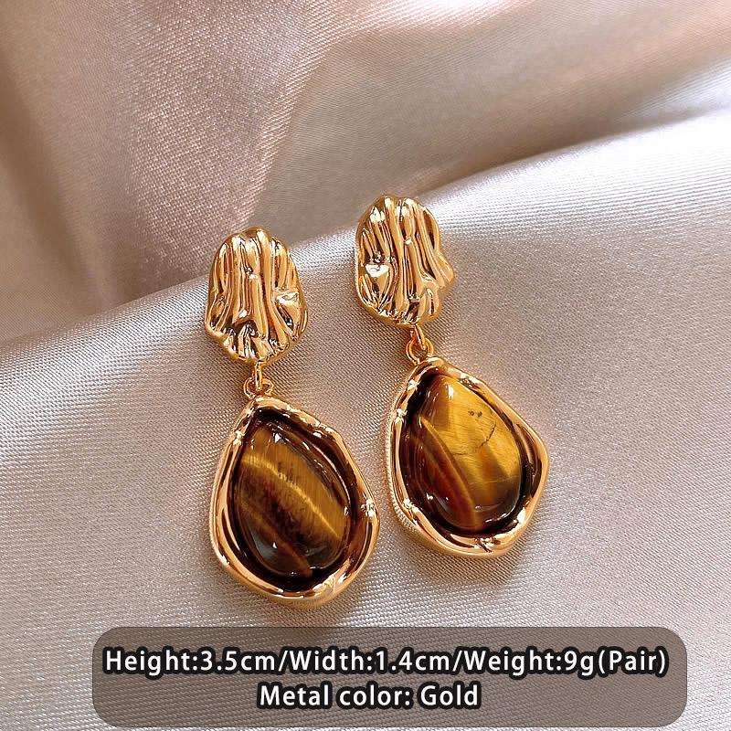 

Mirad Waterdrop Tiger Eye Stone Pendant Vintage Earrings 2026 Autumn/Winter Trendy Jewelry Unusual Ear Accessories for Women