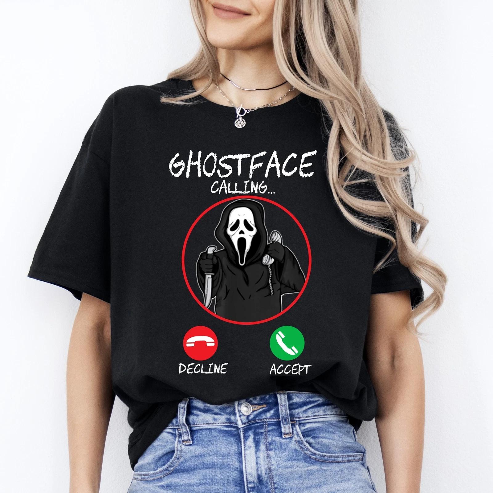 Ghostface calling Halloween Unisex T-Shirt Scary Spooky ghost mobile phone tee B 3XL