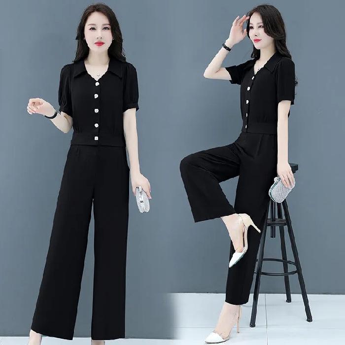 Trendy Dámský Letní Šifonový Dvoudílný Oblek 2025 - Stylová Sada Košile a Kalhot Pro Jaro, Která Omlazuje