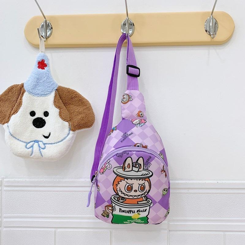 

New children s breast bag cute printed portable shoulder bag boys and girls foreign style versatile messenger bag one size fits all фиолетовый